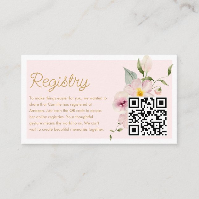 Elegante tarjeta de código QR del Registro Floral  (Anverso)