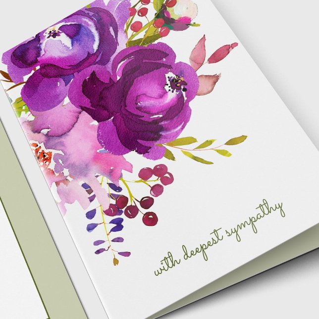 Elegante Tarjeta de Compasión Floral Púrpura (Memorial Bereavement Watercolor Purple Bouquet Sympathy Card )