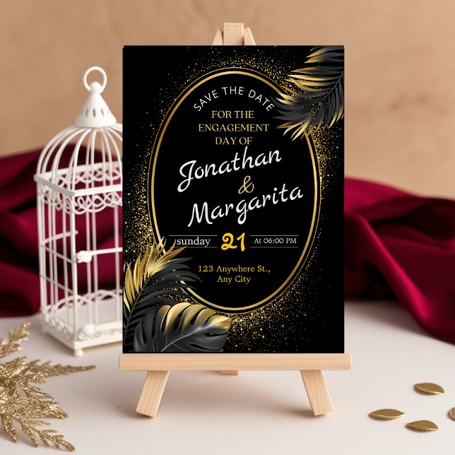 Elegante tarjeta de compromiso negro y oro (Subido por el creador)