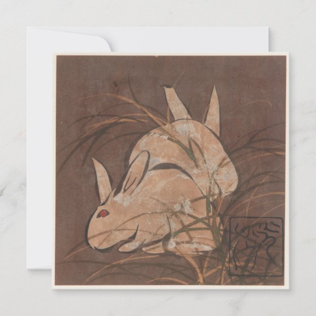 Elegante Tarjeta de Conejo Japonés Vintage (Anverso)