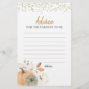 Elegante tarjeta de consejo Baby Shower de calabaz