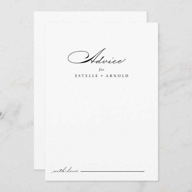 Elegante tarjeta de consejo de Boda de caligrafía  (Anverso / Reverso)