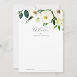 Elegante tarjeta de consejo de Boda floral blanca<br><div class="desc">Esta elegante tarjeta de boda floral blanca es perfecta para un boda clásico y se puede utilizar para cualquier evento. El moderno diseño vintage presenta un bonito y romántico rosa de marfil y acuarela crema y flores de peonía con hojas de color verde oscuro, vegetación y productos botánicos. Estas tarjetas...</div>