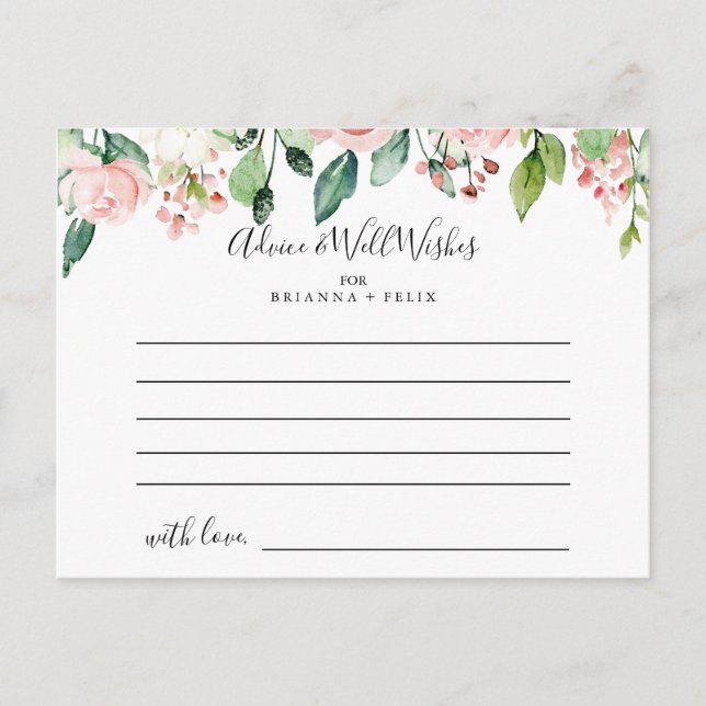 Elegante tarjeta de consejo para Bodas florales de (Anverso)