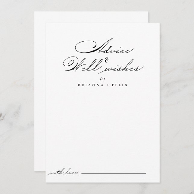 Elegante Tarjeta de Consejos de Bodas para Deseos (Anverso / Reverso)