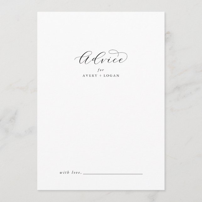 Elegante Tarjeta de Consejos para Bodas de Script (Anverso)