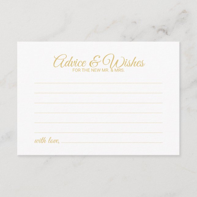 Elegante Tarjeta de Consejos y Deseos del Boda Gol (Anverso)