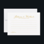 Elegante Tarjeta de Consejos y Deseos del Boda Gol<br><div class="desc">Añada un toque personal a su boda con un elegante consejo de boda y tarjeta de deseos. Esta tarjeta de consejo presenta el título en oro estilo moderno y elegante caligrafía estilo fuente y detalles en oro sans serif estilo tipo de letra sobre fondo blanco. Perfecto para boda, ducha de...</div>