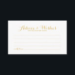 Elegante Tarjeta de Consejos y Deseos del Boda Gol<br><div class="desc">Añada un toque personal a su boda con un elegante consejo de boda y tarjeta de deseos. Esta tarjeta de consejo presenta el título en oro estilo moderno elegante caligrafía estilo fuente y detalles en oro moderno sans serif estilo tipo de letra sobre fondo blanco. Perfecto para boda, ducha de...</div>