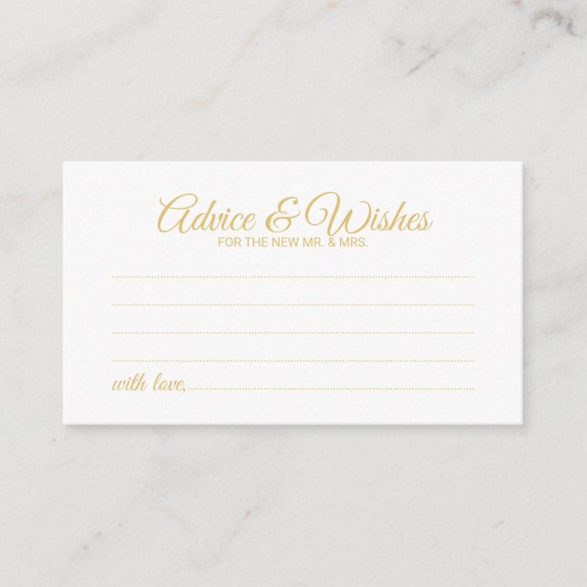 Elegante Tarjeta de Consejos y Deseos del Boda Gol (Anverso)