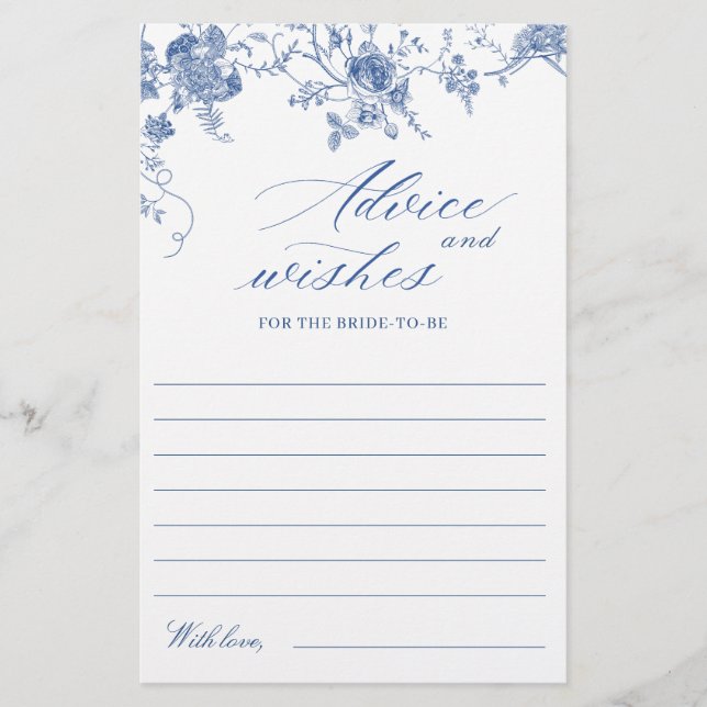 Elegante tarjeta de consejos y deseos florales azu (Anverso)