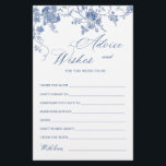 Elegante tarjeta de consejos y deseos florales azu<br><div class="desc">Personalice con la novia el nombre y la fecha de la ducha. Para una mayor personalización,  haga clic en el enlace "personalizar adicional". Si necesitas ayuda,  ponte en contacto conmigo,  por favor.</div>