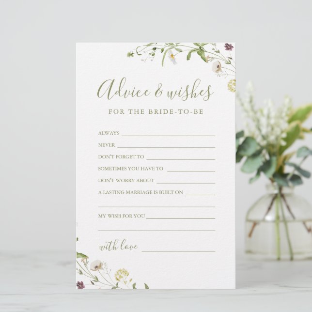 Elegante tarjeta de consejos y deseos para bodas d (Anverso de pie)