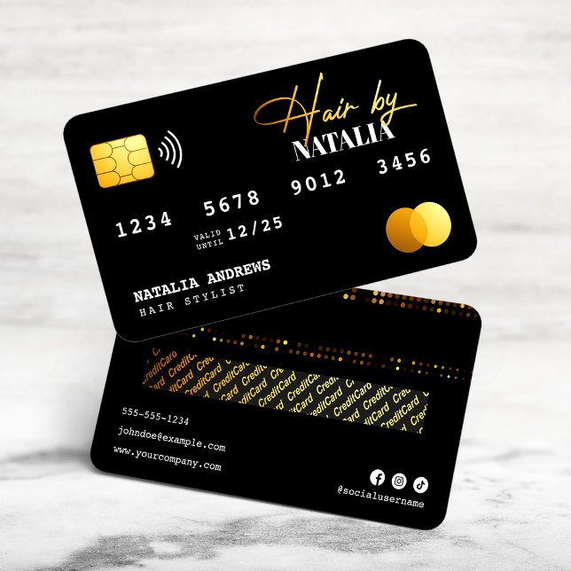 Elegante tarjeta de crédito Hairstylist Gold Black (Subido por el creador)