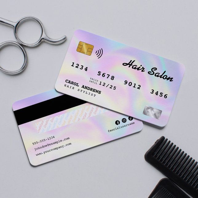 Elegante tarjeta de crédito Holográfica Hair Salon (Subido por el creador)
