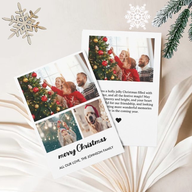 Elegante tarjeta de cuatro Navidades Collages de f (Modern Four Photo Collage Christmas Card)