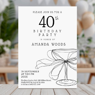 Elegante tarjeta de cumpleaños 40 en blanco y negr