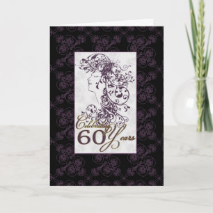 elegante tarjeta de cumpleaños 60 morado y negro