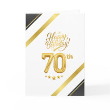 Elegante tarjeta de cumpleaños 70 en negro y dorad