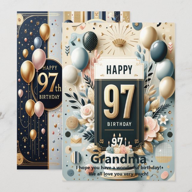 Elegante tarjeta de cumpleaños 97 - Feliz personal (Anverso / Reverso)