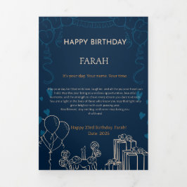 Elegante tarjeta de cumpleaños azul de la Marina