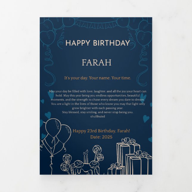 Elegante tarjeta de cumpleaños azul de la Marina (Foto de portada)