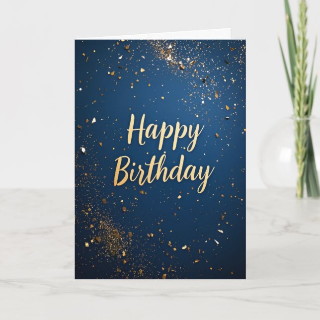 Elegante tarjeta de cumpleaños azul oscuro y falso (Anverso)