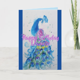 Elegante tarjeta de cumpleaños color azul pavo rea