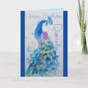 Elegante tarjeta de cumpleaños color azul pavo rea