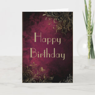 Elegante tarjeta de cumpleaños de Borgoña y Faux G
