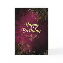 Elegante tarjeta de cumpleaños de Borgoña y Faux G