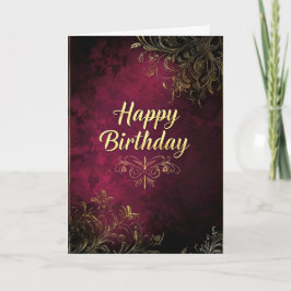 Elegante tarjeta de cumpleaños de Borgoña y Faux G