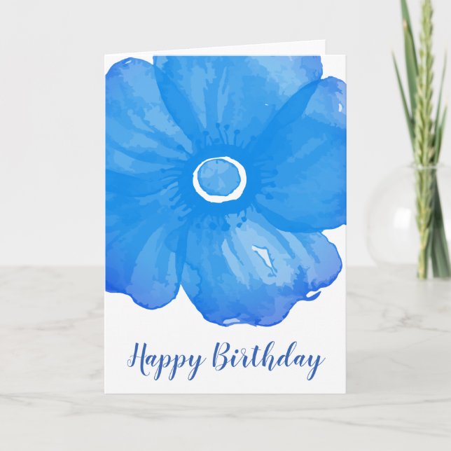 Elegante tarjeta de cumpleaños de flor azul acuáti (Anverso)