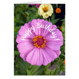 Elegante tarjeta de cumpleaños de flores de zinnia