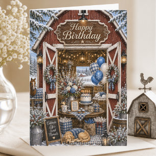 Elegante tarjeta de cumpleaños de invierno de gran
