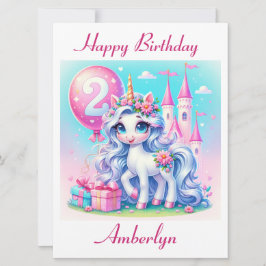 Elegante tarjeta de cumpleaños de Unicornio de 2 a