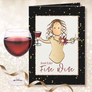 Elegante Tarjeta de Cumpleaños de Vino de Dibujos