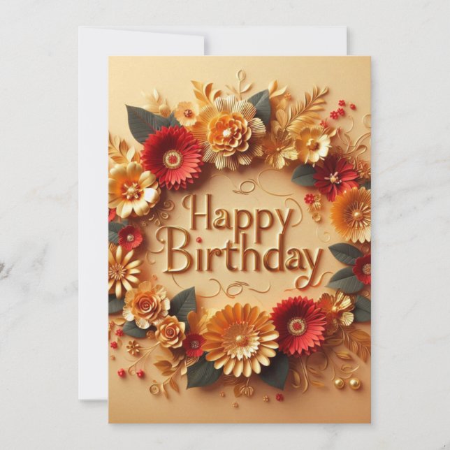 Elegante Tarjeta de Cumpleaños Diseño Flor Dorada  (Anverso)