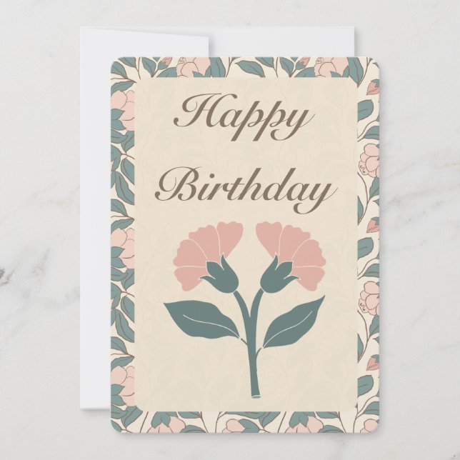 Elegante tarjeta de cumpleaños feliz con flores (Anverso)