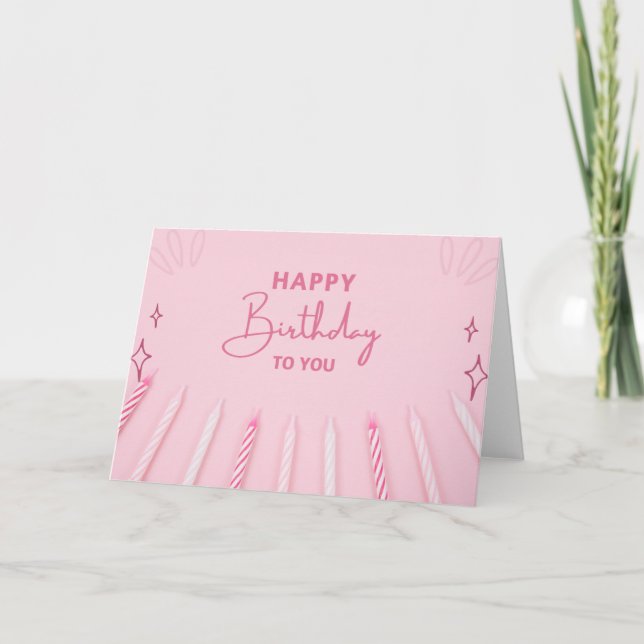 Elegante tarjeta de cumpleaños feliz rosa (Anverso)