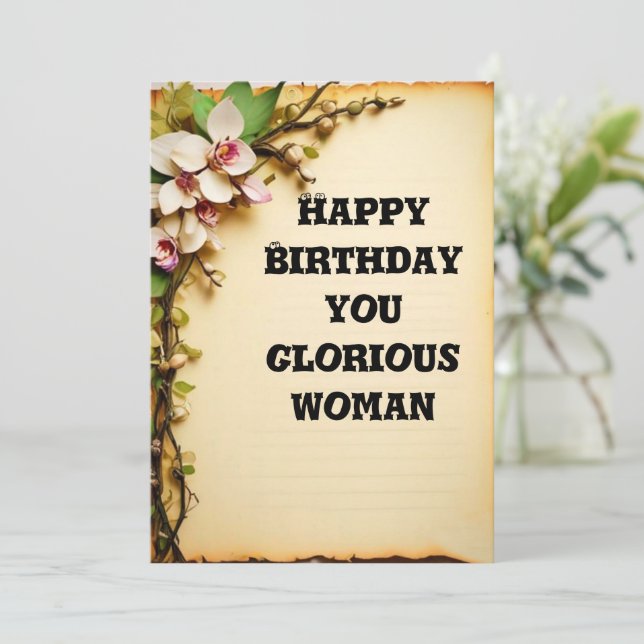 Elegante tarjeta de cumpleaños floral (Anverso de pie)