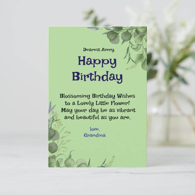 Elegante tarjeta de cumpleaños floral con me perso (Anverso de pie)