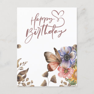 Elegante tarjeta de cumpleaños floral de mariposa