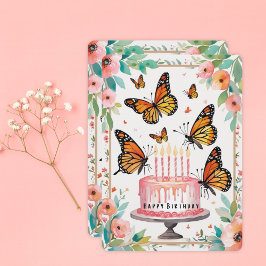 Elegante tarjeta de cumpleaños Monarch & Cake