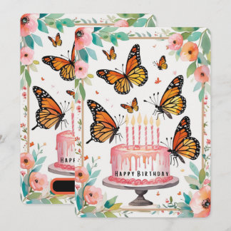 Elegante tarjeta de cumpleaños Monarch & Cake