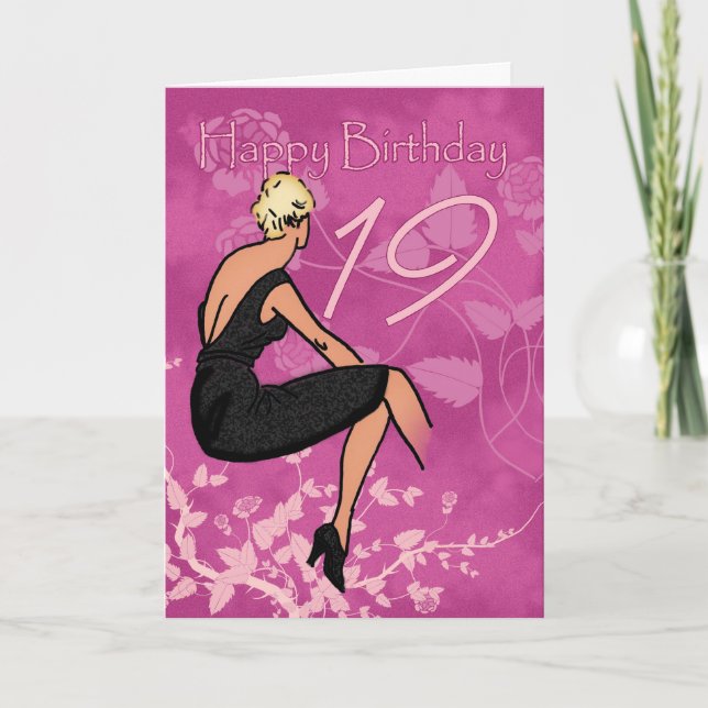 Elegante tarjeta de cumpleaños número 19 (Anverso)