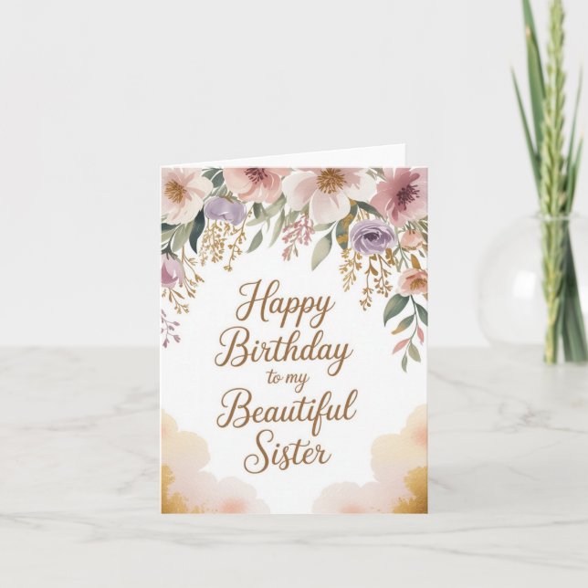 Elegante tarjeta de cumpleaños para hermana (Anverso)