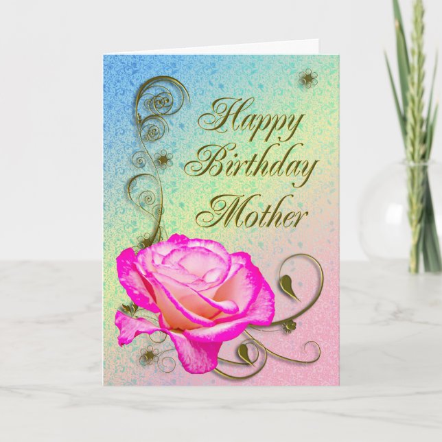 Elegante tarjeta de cumpleaños rosa para la madre (Anverso)
