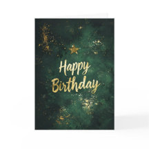 Elegante tarjeta de cumpleaños verde y falso dorad