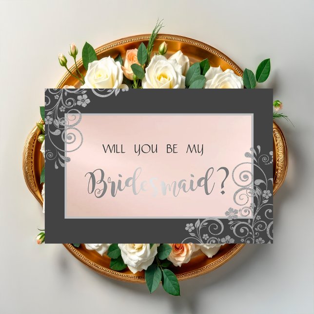 Elegante tarjeta de dama de honor con flores de pl (Subido por el creador)